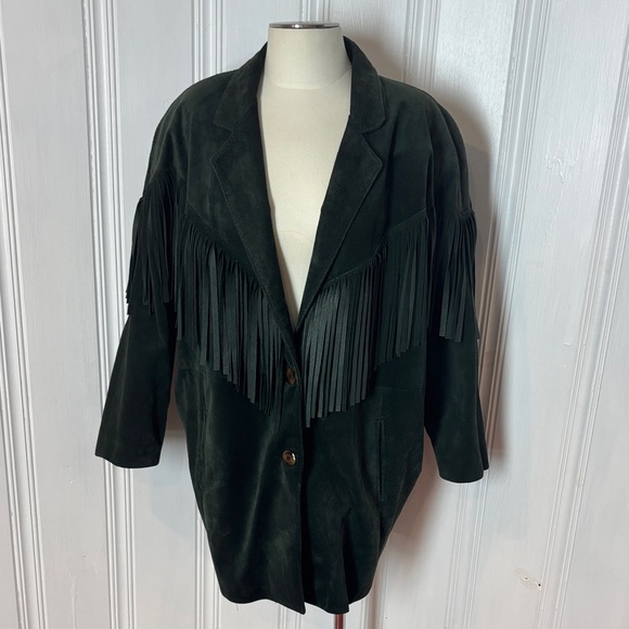Jackets & Blazers - 🌲 DIMITRI Vintage Forest Green Suede Fringe Jacket – Size Medium